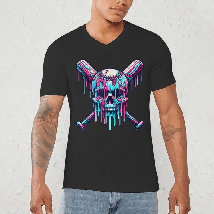 Halloween Baseball Skull Drip Baseball Lifestyle Boy Men Men's V-Neck T-Shirt Halloween Baseball Skull Drip Baseball Lifestyle Boy Men Men's V-Neck T-Shirt