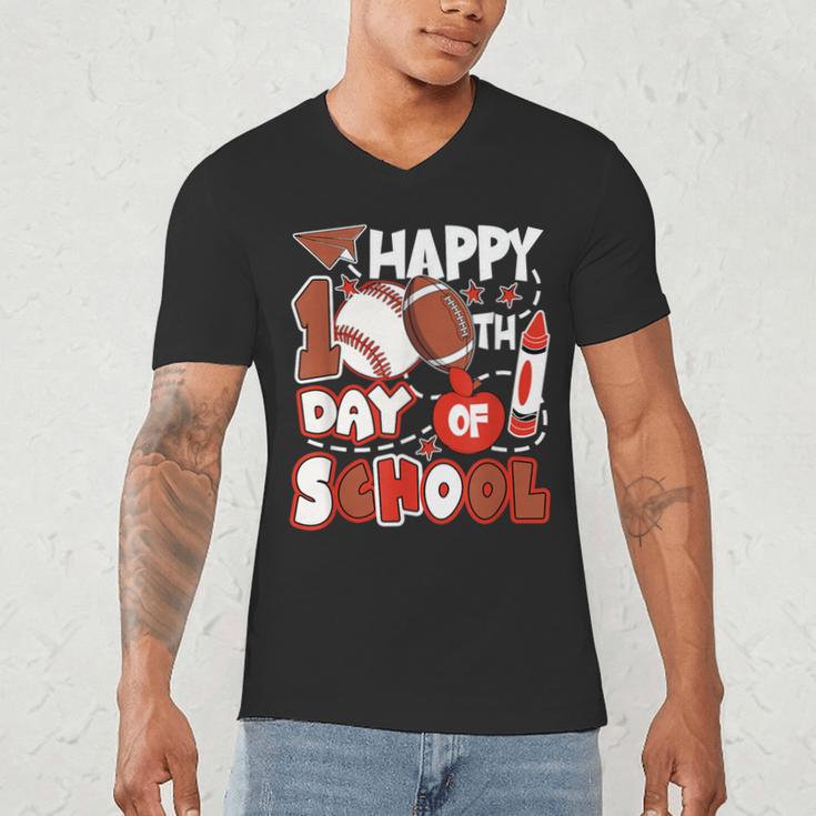 Happy 100 Days Of School Baseball Football PE Teacher Men's V-Neck T-Shirt Happy 100 Days Of School Baseball Football PE Teacher Men's V-Neck T-Shirt