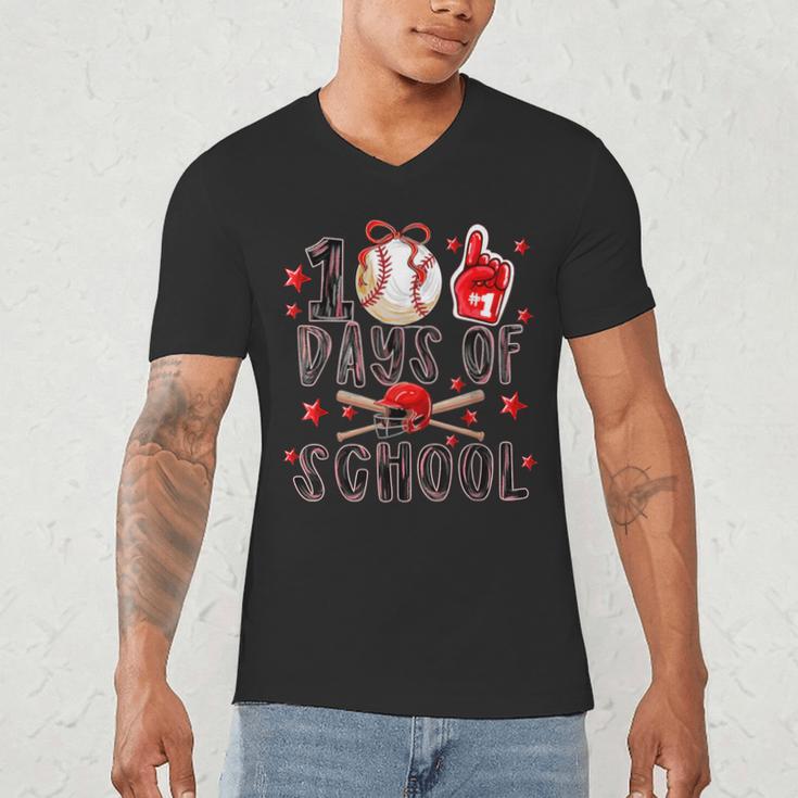 Happy 101 Days Of School Baseball Sports 100th Day Men's V-Neck T-Shirt Happy 101 Days Of School Baseball Sports 100th Day Men's V-Neck T-Shirt