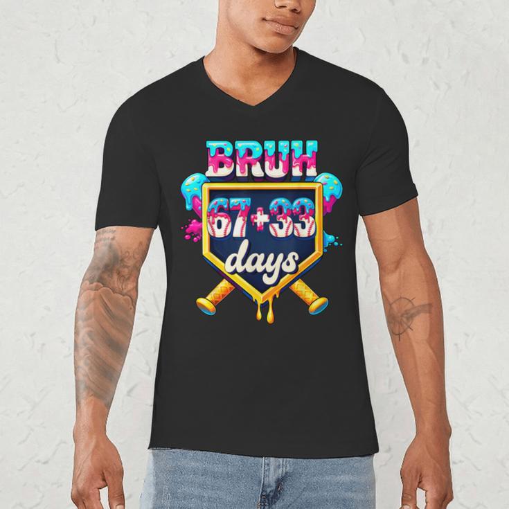 Happy 6733 Days Of School Baseball Drip 100th Day Of School Men's V-Neck T-Shirt Happy 6733 Days Of School Baseball Drip 100th Day Of School Men's V-Neck T-Shirt