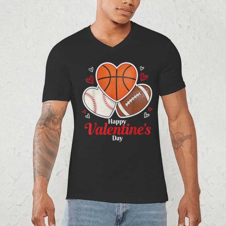 Happy Valentine’s Basketball Football Valentine Baseball Men's V-Neck T-Shirt Happy Valentine’s Basketball Football Valentine Baseball Men's V-Neck T-Shirt
