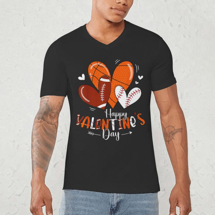 Happy Valentines Day Basketball Baseball Football Boys Men's V-Neck T-Shirt Happy Valentines Day Basketball Baseball Football Boys Men's V-Neck T-Shirt