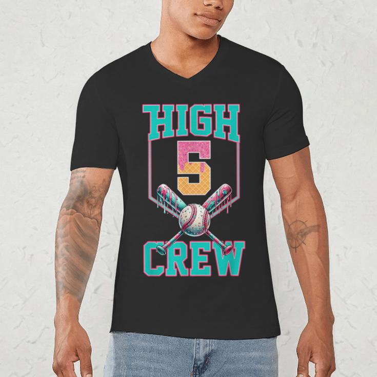 Hi 5 Birthday Party Decorations For Boy Baseball Drip 5th Men's V-Neck T-Shirt Hi 5 Birthday Party Decorations For Boy Baseball Drip 5th Men's V-Neck T-Shirt