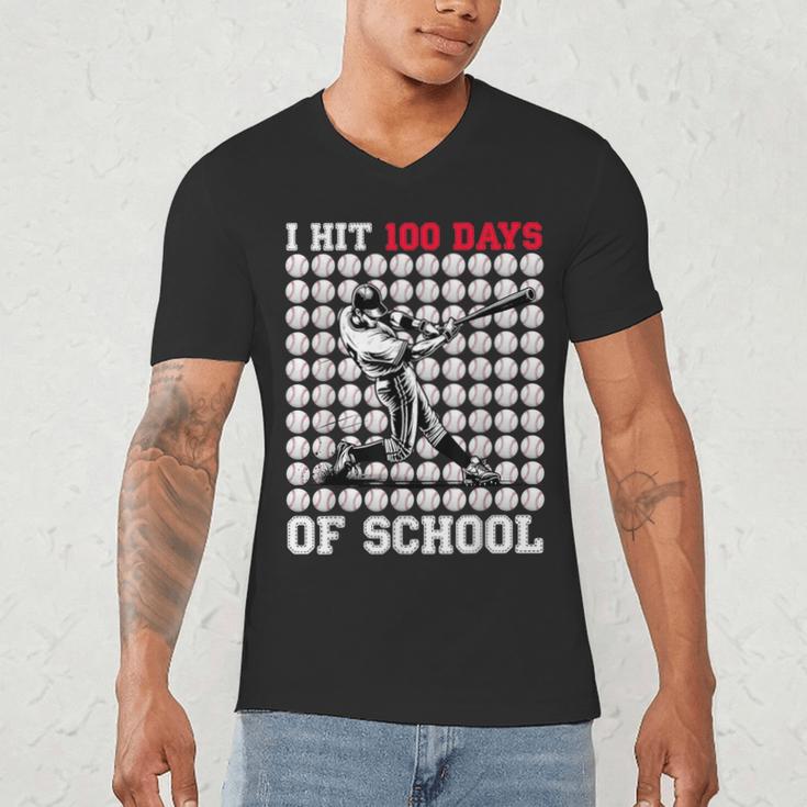 I Hit 100 Days Of School Baseball 100th Day Boys Kids Men's V-Neck T-Shirt I Hit 100 Days Of School Baseball 100th Day Boys Kids Men's V-Neck T-Shirt