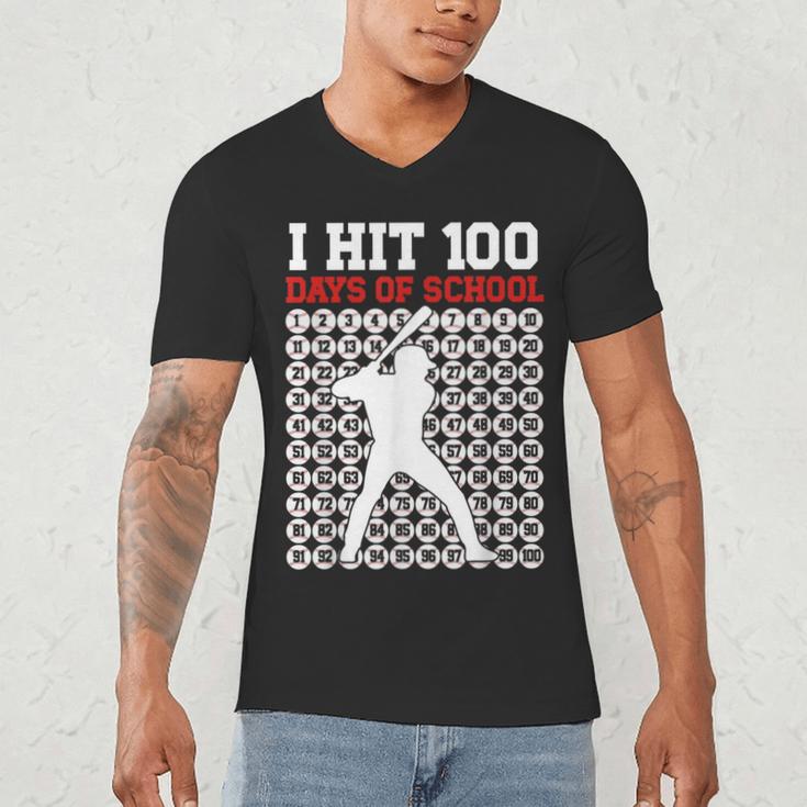 I Hit 100 Days Of School Baseball 100 Day Of School Men's V-Neck T-Shirt I Hit 100 Days Of School Baseball 100 Day Of School Men's V-Neck T-Shirt