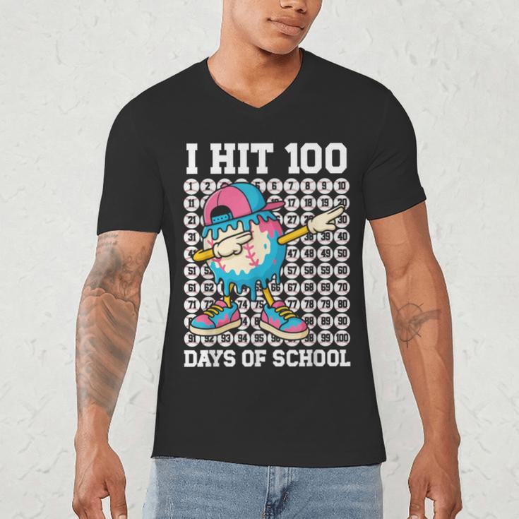 I Hit 100 Days Of School Baseball Ice Cream Drip Boys Girls Men's V-Neck T-Shirt I Hit 100 Days Of School Baseball Ice Cream Drip Boys Girls Men's V-Neck T-Shirt