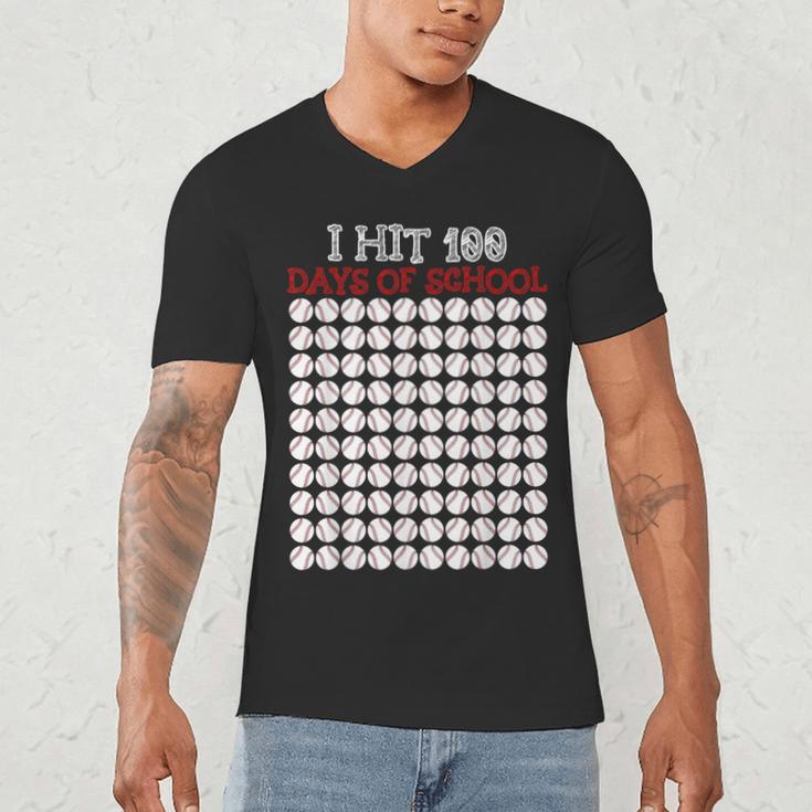 I Hit 100 Days Of School Baseball Lover Teacher Student Men's V-Neck T-Shirt I Hit 100 Days Of School Baseball Lover Teacher Student Men's V-Neck T-Shirt