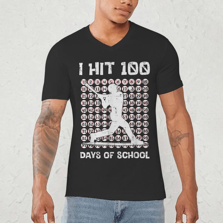 I Hit 100 Days Of School Baseball Player 100th Day Boys Kids Men's V-Neck T-Shirt