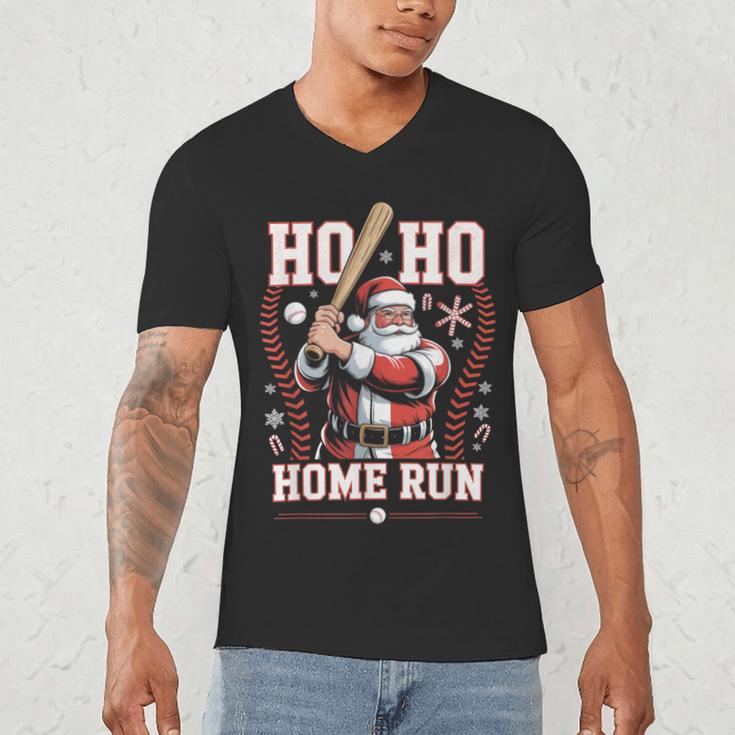 Ho Ho Home Run Baseball Christmas Holiday Sports Santa Men's V-Neck T-Shirt Ho Ho Home Run Baseball Christmas Holiday Sports Santa Men's V-Neck T-Shirt