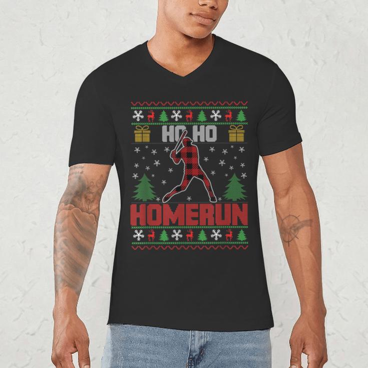 Ho Ho Homerun Xmas Sports Player Baseball Ugly Christmas Men's V-Neck T-Shirt