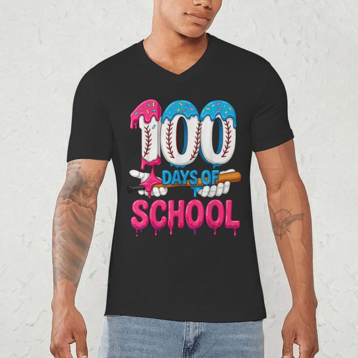 HUGvyn 100 Days Of School Baseball Ice Cream Teacher Student Men's V-Neck T-Shirt