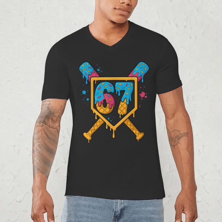 HUGvyn 67 Baseball Ice Cream Drip Six Seven Genz Alpha Slang Men's V-Neck T-Shirt HUGvyn 67 Baseball Ice Cream Drip Six Seven Genz Alpha Slang Men's V-Neck T-Shirt