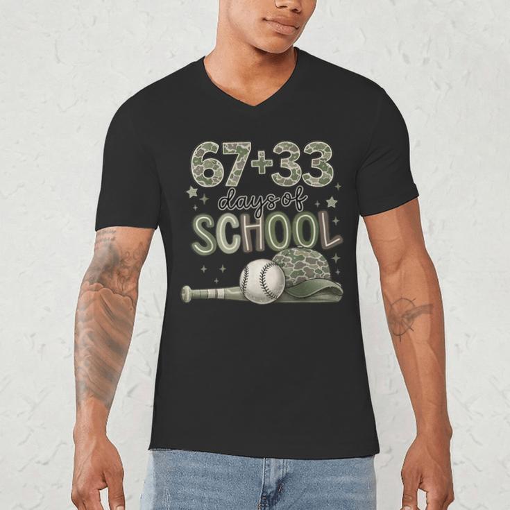 HUGvyn 6733 Days Of School Baseball 100 Days Camo Cap Boys Men's V-Neck T-Shirt