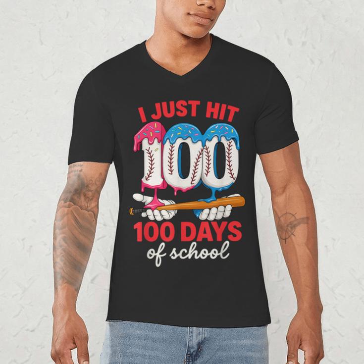 HUGvyn I Just Hit 100 Days Of School Baseball Ice Cream Boys Men's V-Neck T-Shirt