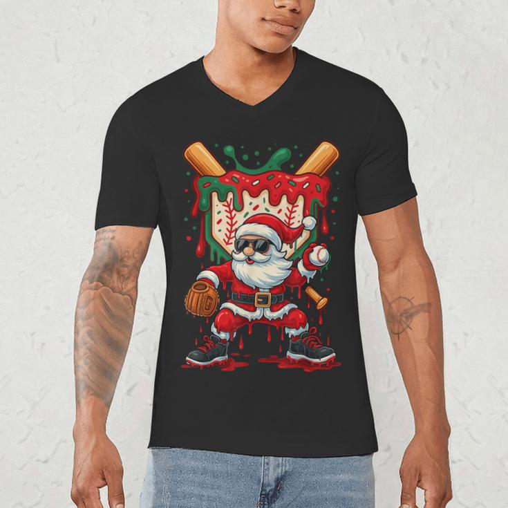 HUGvyn Santa Playing Baseball Ice Cream Drip Christmas Boys Men's V-Neck T-Shirt HUGvyn Santa Playing Baseball Ice Cream Drip Christmas Boys Men's V-Neck T-Shirt