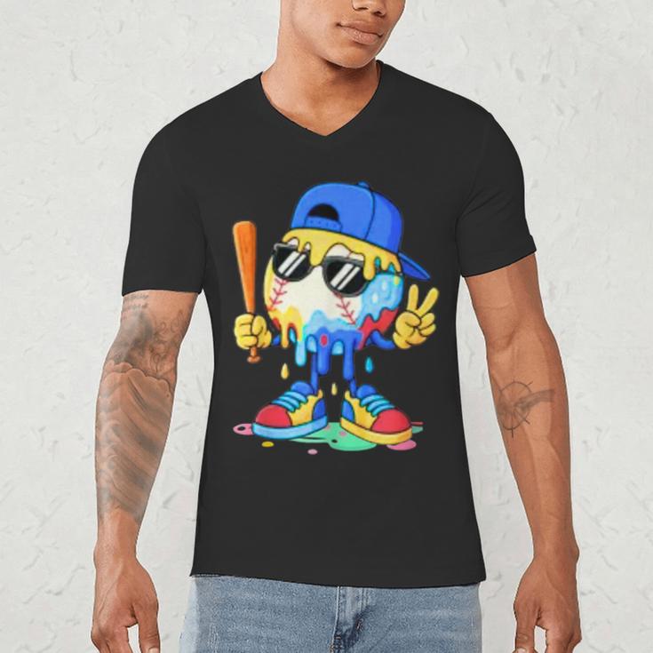 Ice Cream Baseball Drip Spots Sprinkle For Boys Youth Kids Men's V-Neck T-Shirt Ice Cream Baseball Drip Spots Sprinkle For Boys Youth Kids Men's V-Neck T-Shirt