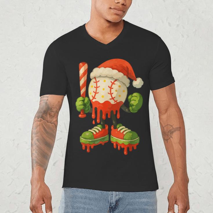 Ice Cream Drip Baseball Christmas Baseball Drip Candy Cane Men's V-Neck T-Shirt Ice Cream Drip Baseball Christmas Baseball Drip Candy Cane Men's V-Neck T-Shirt