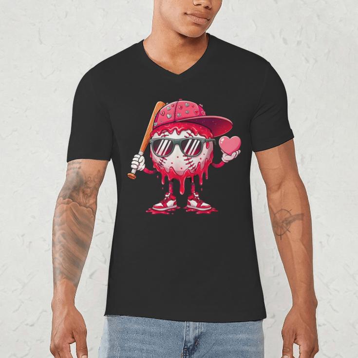 Ice Cream Drip Baseball Valentine's Day Spots Baseball Drip Men's V-Neck T-Shirt Ice Cream Drip Baseball Valentine's Day Spots Baseball Drip Men's V-Neck T-Shirt