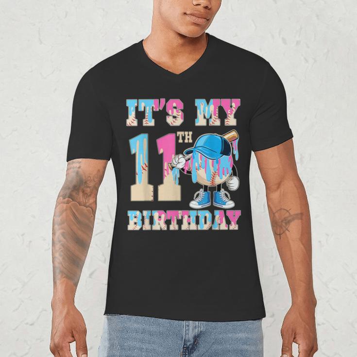 It's My 11th Birthday Baseball Ice Cream Drip Theme Men's V-Neck T-Shirt It's My 11th Birthday Baseball Ice Cream Drip Theme Men's V-Neck T-Shirt