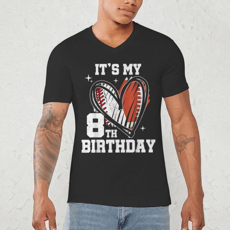 It's My 8th Birthday Baseball Football Heart 8 Year Old Men's V-Neck T-Shirt It's My 8th Birthday Baseball Football Heart 8 Year Old Men's V-Neck T-Shirt