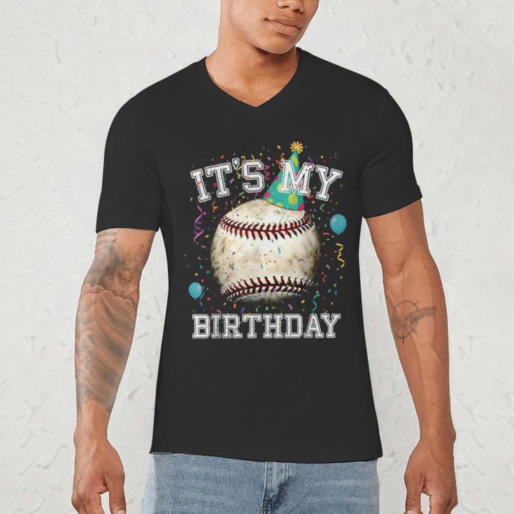 Its My Birthday Vintage Baseball Celebration For Men Kids Men's V-Neck T-Shirt