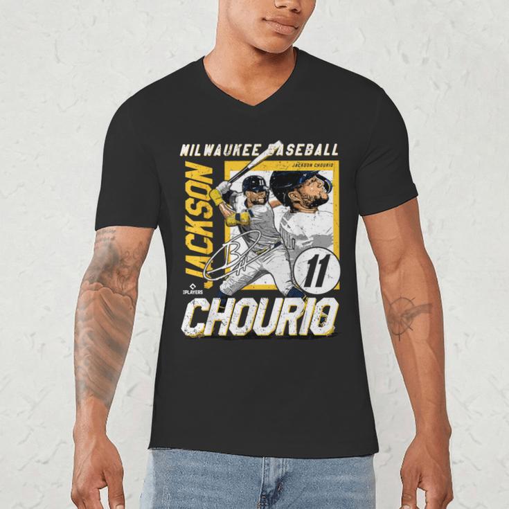 Jackson Chourio Milwaukee MLB Baseball Player MLBJCH203M Men's V-Neck T-Shirt Jackson Chourio Milwaukee MLB Baseball Player MLBJCH203M Men's V-Neck T-Shirt