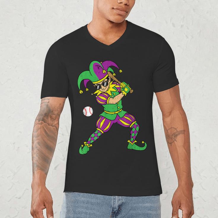 Jester Baseball Mardi Gras Carnival Sport Men Boy Teen Kids Men's V-Neck T-Shirt Jester Baseball Mardi Gras Carnival Sport Men Boy Teen Kids Men's V-Neck T-Shirt