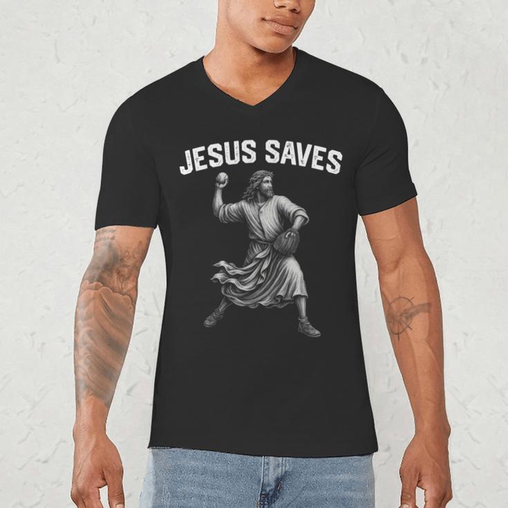 Jesus Saves Shirt Religious Christian Faith Baseball Men's V-Neck T-Shirt