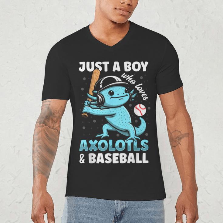 Just A Boy Who Loves Axolotls & Baseball Men's V-Neck T-Shirt Just A Boy Who Loves Axolotls & Baseball Men's V-Neck T-Shirt