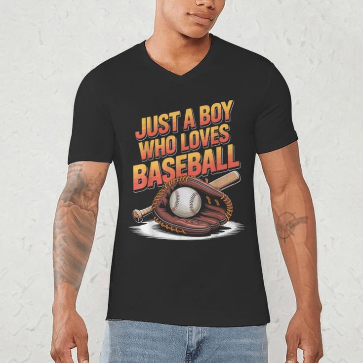 Just A Boy Who Loves Baseball Player Kids Men's V-Neck T-Shirt Just A Boy Who Loves Baseball Player Kids Men's V-Neck T-Shirt