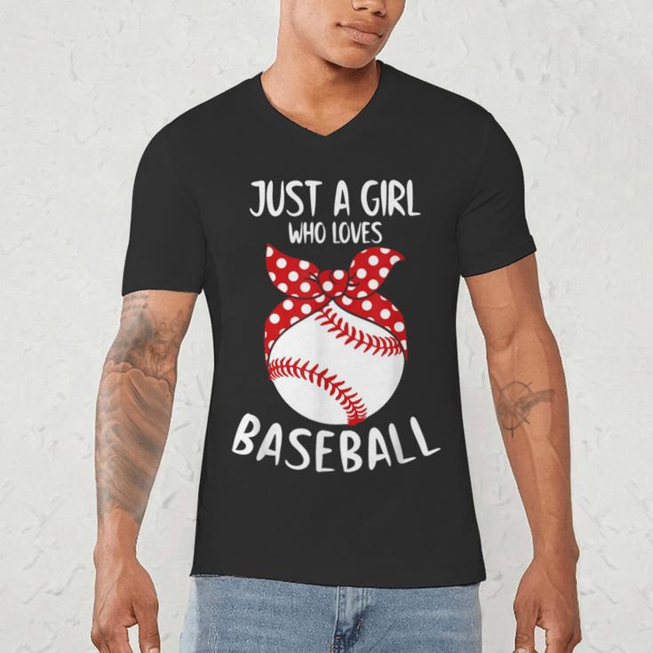 Just A Girl Who Loves Baseball Cute Retro Baseball Lover Men's V-Neck T-Shirt Just A Girl Who Loves Baseball Cute Retro Baseball Lover Men's V-Neck T-Shirt