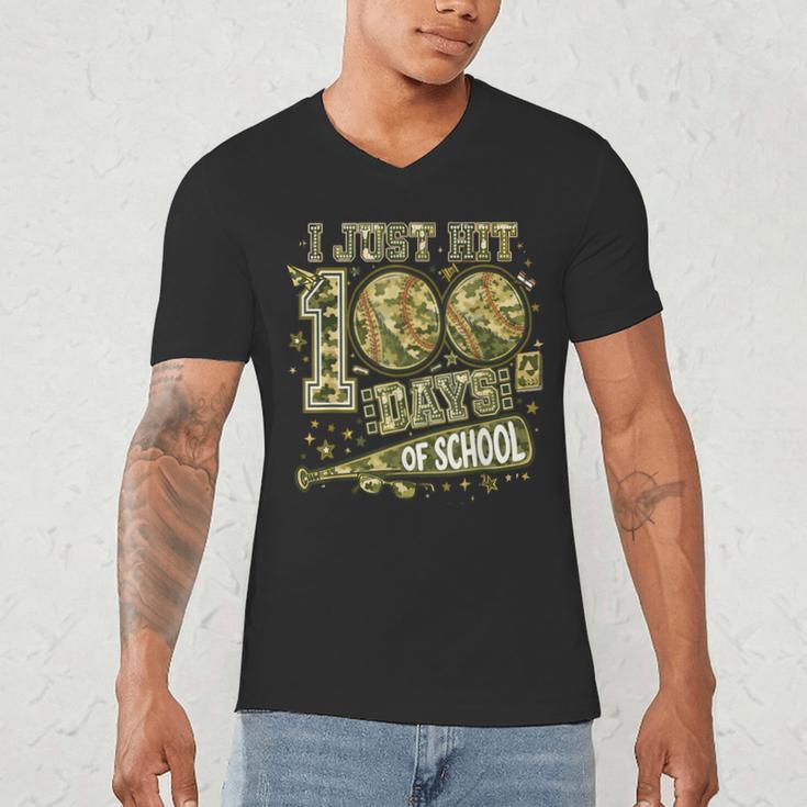 I Just Hit 100 Days Of School Camouflage Baseball Men's V-Neck T-Shirt I Just Hit 100 Days Of School Camouflage Baseball Men's V-Neck T-Shirt