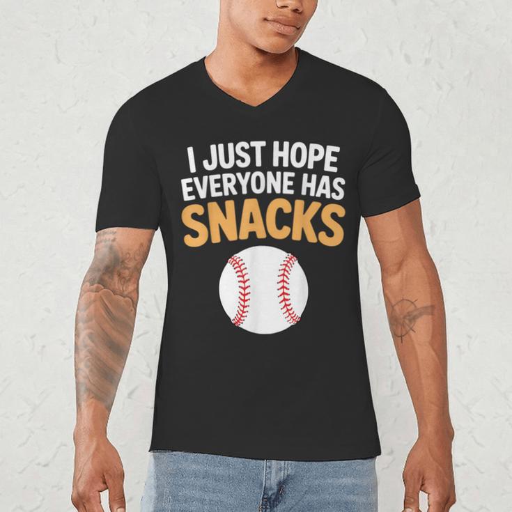 I Just Hope Everyone Has Snacks Baseball Game Day Fan Men's V-Neck T-Shirt I Just Hope Everyone Has Snacks Baseball Game Day Fan Men's V-Neck T-Shirt