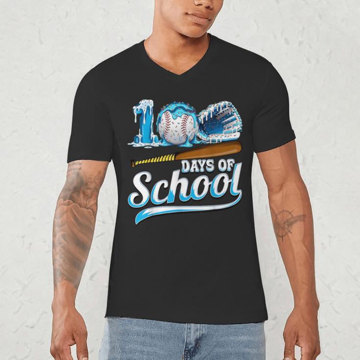 Kid 100 Days Of School Drip Baseball Ice Cream 100th Day Boy Men's V-Neck T-Shirt
