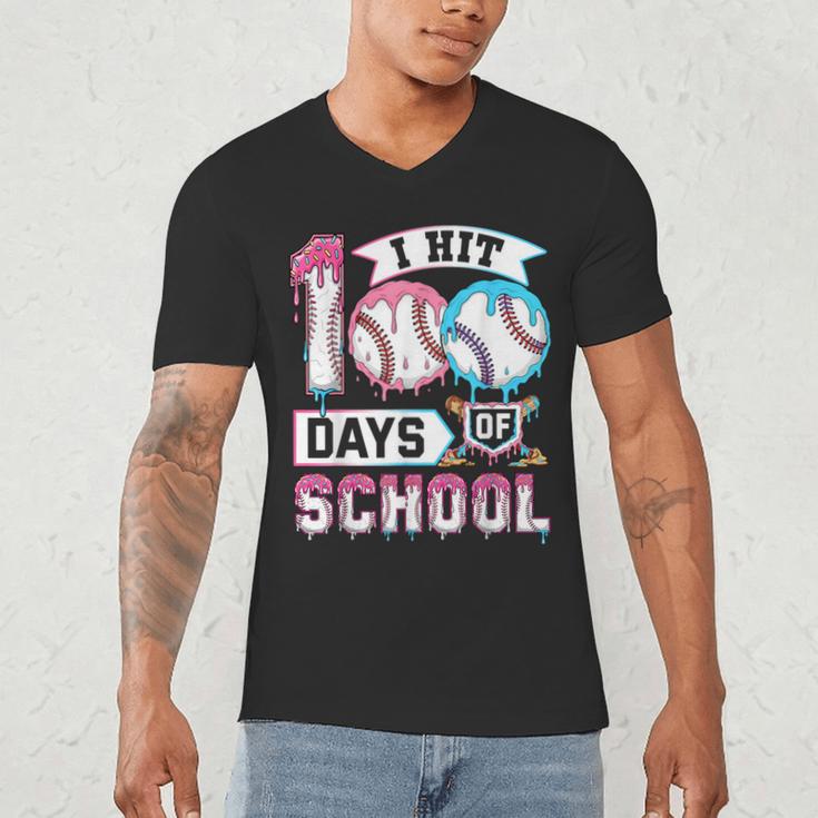 Kids 100 Days Of School Boys 100th Day Baseball Drip Toddler Men's V-Neck T-Shirt Kids 100 Days Of School Boys 100th Day Baseball Drip Toddler Men's V-Neck T-Shirt