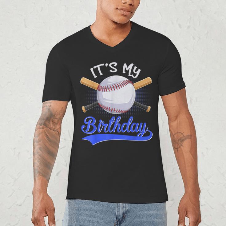 Kids 8th Baseball Birthday Party Boys Sport Fan 8 Years Old Men's V-Neck T-Shirt