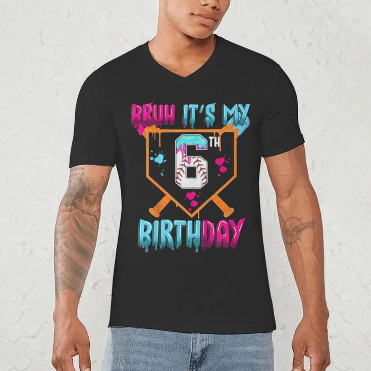 Kids Baseball Drip Bruh It's My 6th Birthday Boy Ice Cream Drip Men's V-Neck T-Shirt Kids Baseball Drip Bruh It's My 6th Birthday Boy Ice Cream Drip Men's V-Neck T-Shirt