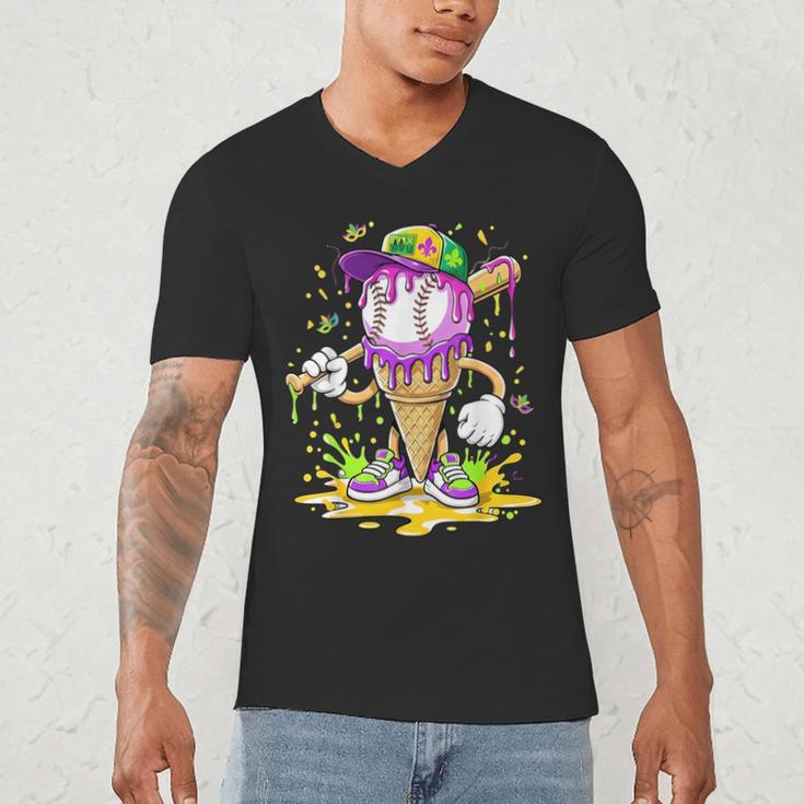 Kids Baseball Drip Ice Cream Apparel Kids Boys Mardi Gras Men's V-Neck T-Shirt