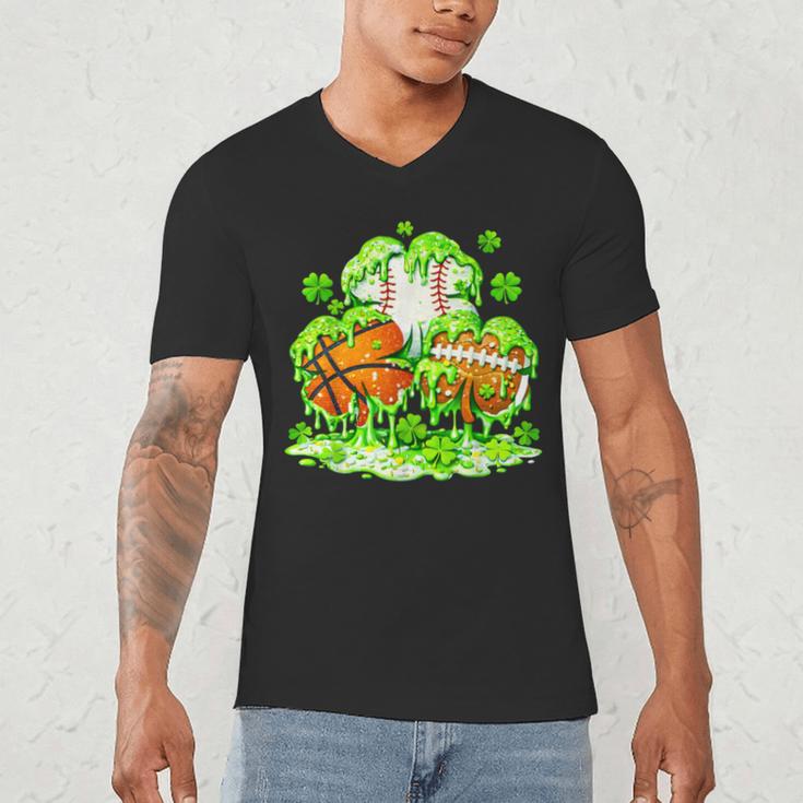 Kids St Patricks Day Shamrock Basketball Baseball Football Men's V-Neck T-Shirt