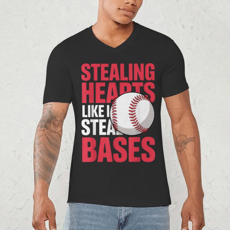 Kids Stealing Hearts Like I Steal Bases Cute Baseball Boys Men's V-Neck T-Shirt