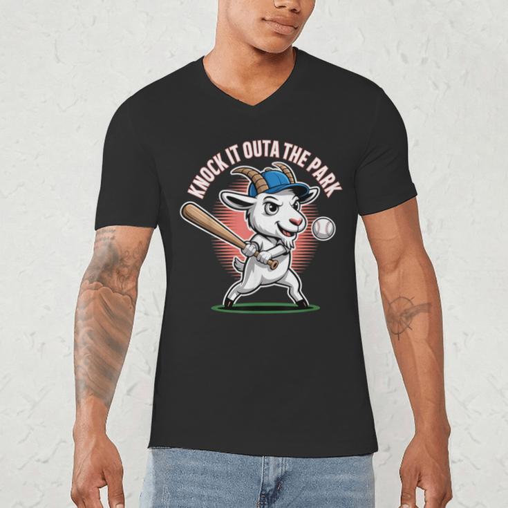 Knock It Outa The Park Baseball Goat Home Run Men's V-Neck T-Shirt