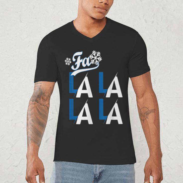 LA Baseball Fan Christmas FA La La Holiday Blue Theme Men's V-Neck T-Shirt LA Baseball Fan Christmas FA La La Holiday Blue Theme Men's V-Neck T-Shirt