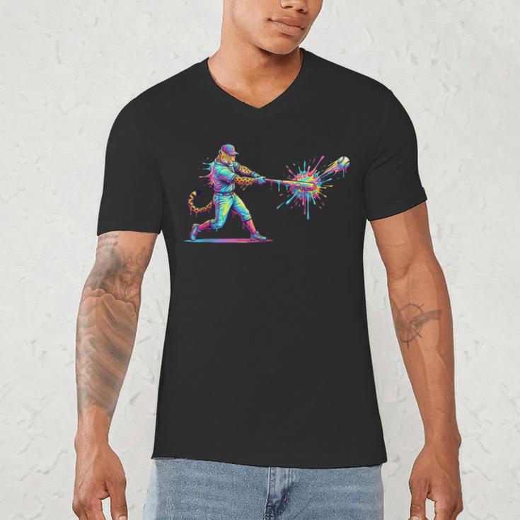Leopard Baseball Player Ice Cream Drip For Boys Kids Men's V-Neck T-Shirt