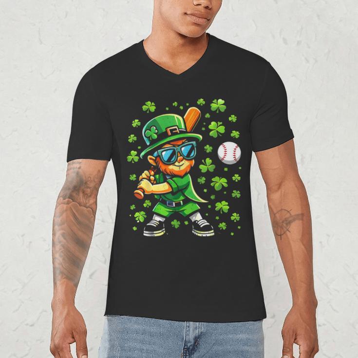 Leprechaun Playing Baseball Happy St Patricks Day Men Boys Men's V-Neck T-Shirt Leprechaun Playing Baseball Happy St Patricks Day Men Boys Men's V-Neck T-Shirt