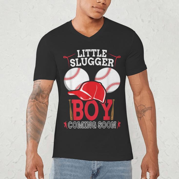 Little Slugger Boy Coming Soon Baby Announcement Baseball Men's V-Neck T-Shirt