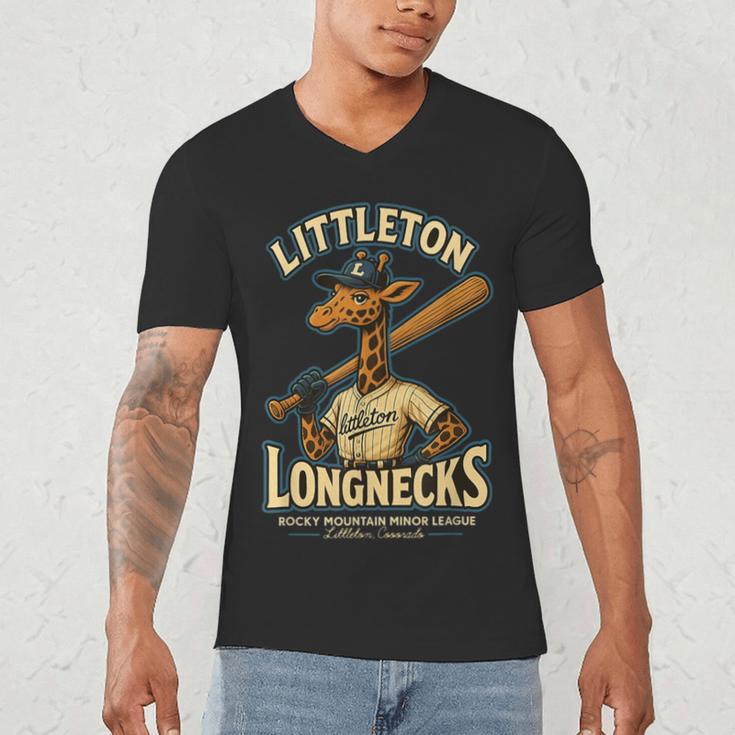 Littleton Longnecks Retro Minor League Baseball Men's V-Neck T-Shirt