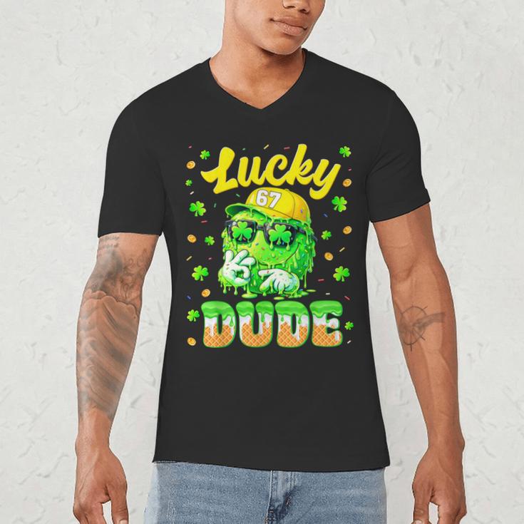 Lucky Dude Drip Baseball Shamrock St Patrick Men Boy Youth Men's V-Neck T-Shirt Lucky Dude Drip Baseball Shamrock St Patrick Men Boy Youth Men's V-Neck T-Shirt
