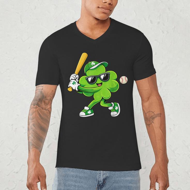 Lucky Shamrock Playing Baseball St Patrick's Kids Boys Men's V-Neck T-Shirt Lucky Shamrock Playing Baseball St Patrick's Kids Boys Men's V-Neck T-Shirt