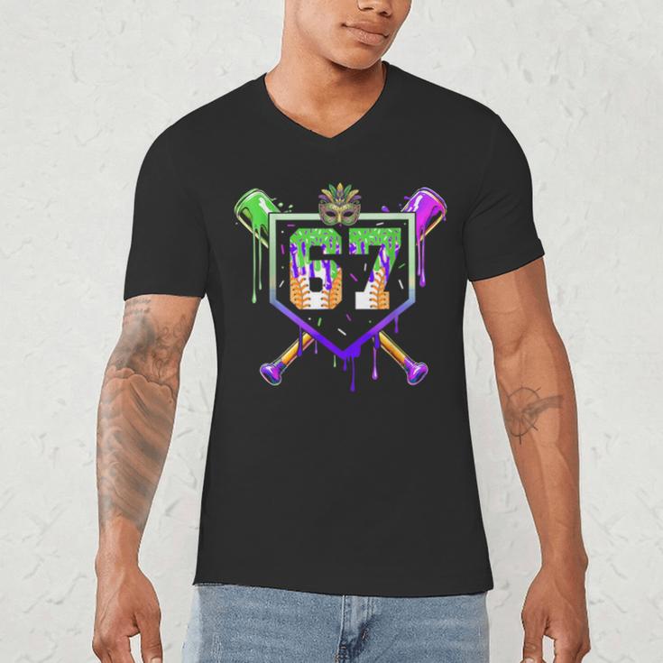 Mardi Gras Baseball Carnival Party Ice Cream Drip Boys Men's V-Neck T-Shirt Mardi Gras Baseball Carnival Party Ice Cream Drip Boys Men's V-Neck T-Shirt