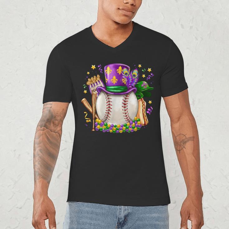 Mardi Gras Baseball Jester Hat Fleur De Lis Boys Girls Kids Men's V-Neck T-Shirt